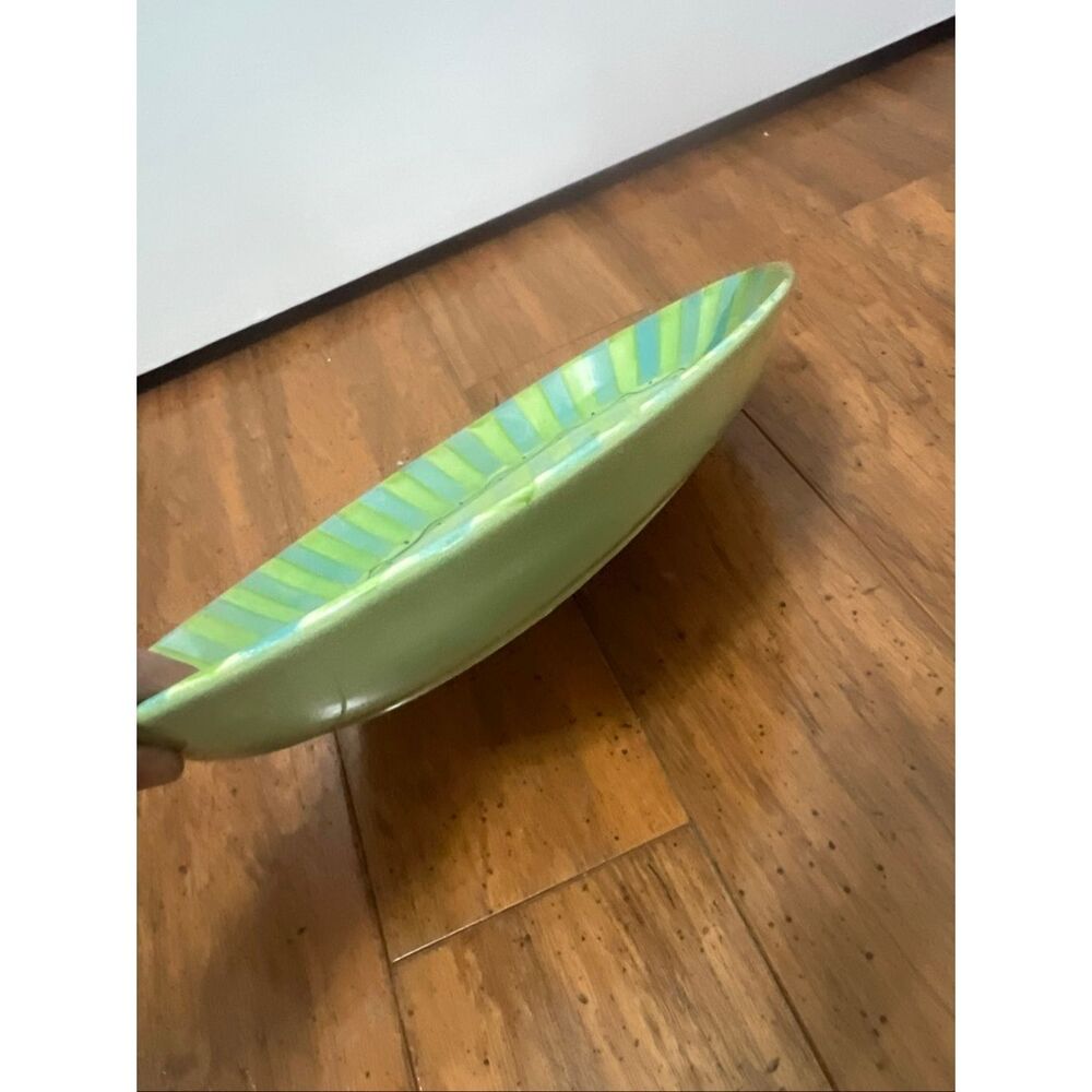 Gail Pittman Provence 14" Oval Serving Platter Flowers Green Bands Hand Painted - Picture 6 of 9
